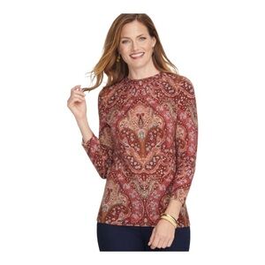 Talbots Boat Neck Quarter Sleeve Cashmere Sweater Multi Color Paisley XSP